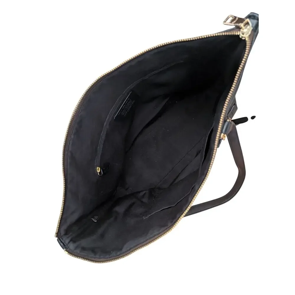 Coach Brown Signature Canvas Tote with Black Handles and Gold Hardware